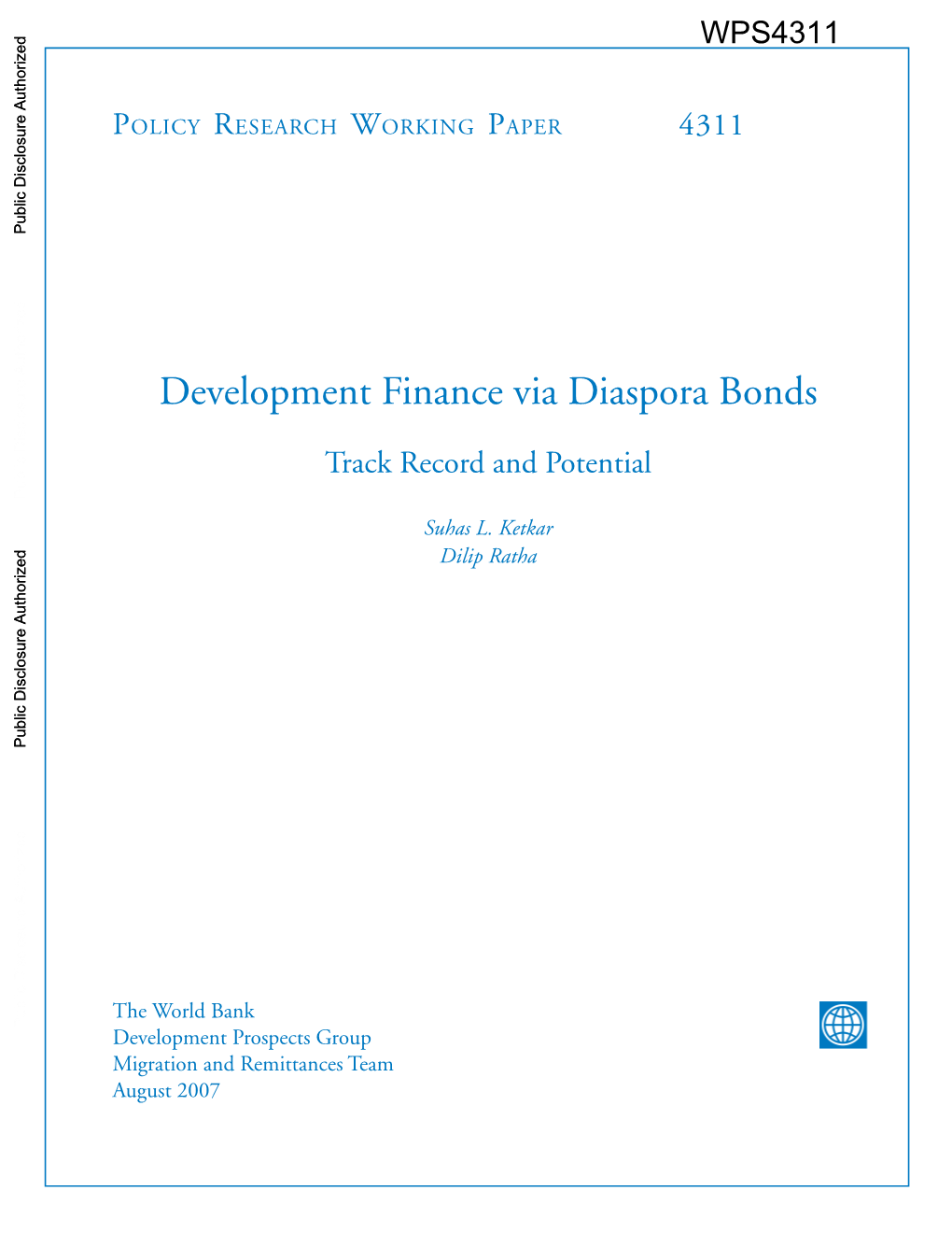 Development Finance Via Diaspora Bonds