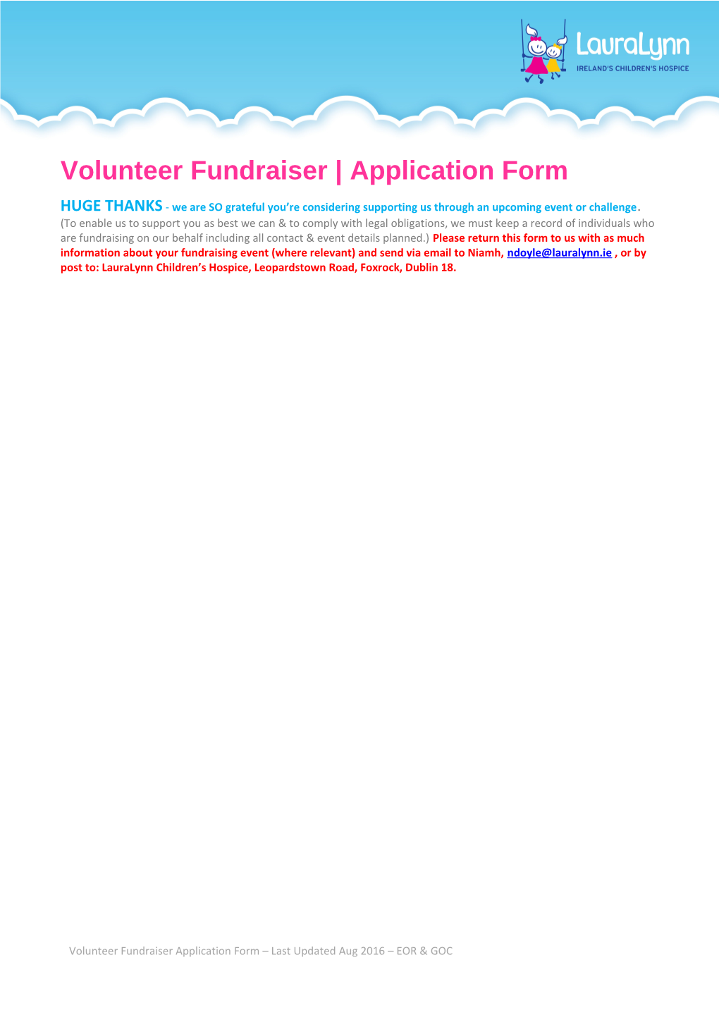 Volunteer Fundraiser Application Form