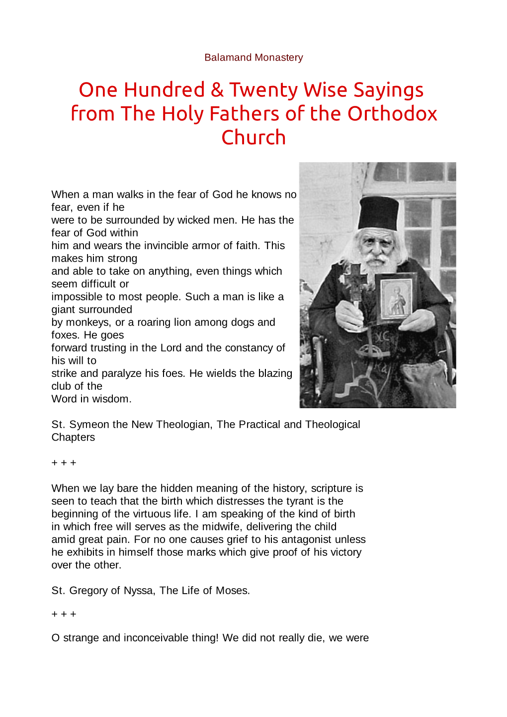 One Hundred & Twenty Wise Sayings from the Holy Fathers of the Orthodox Church