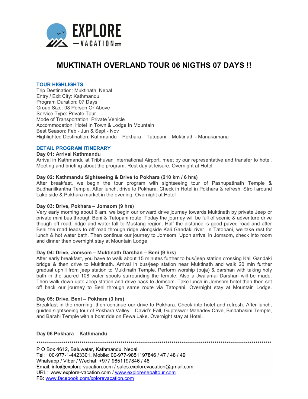 Muktinath Overland Tour 06 Nigths 07 Days !!