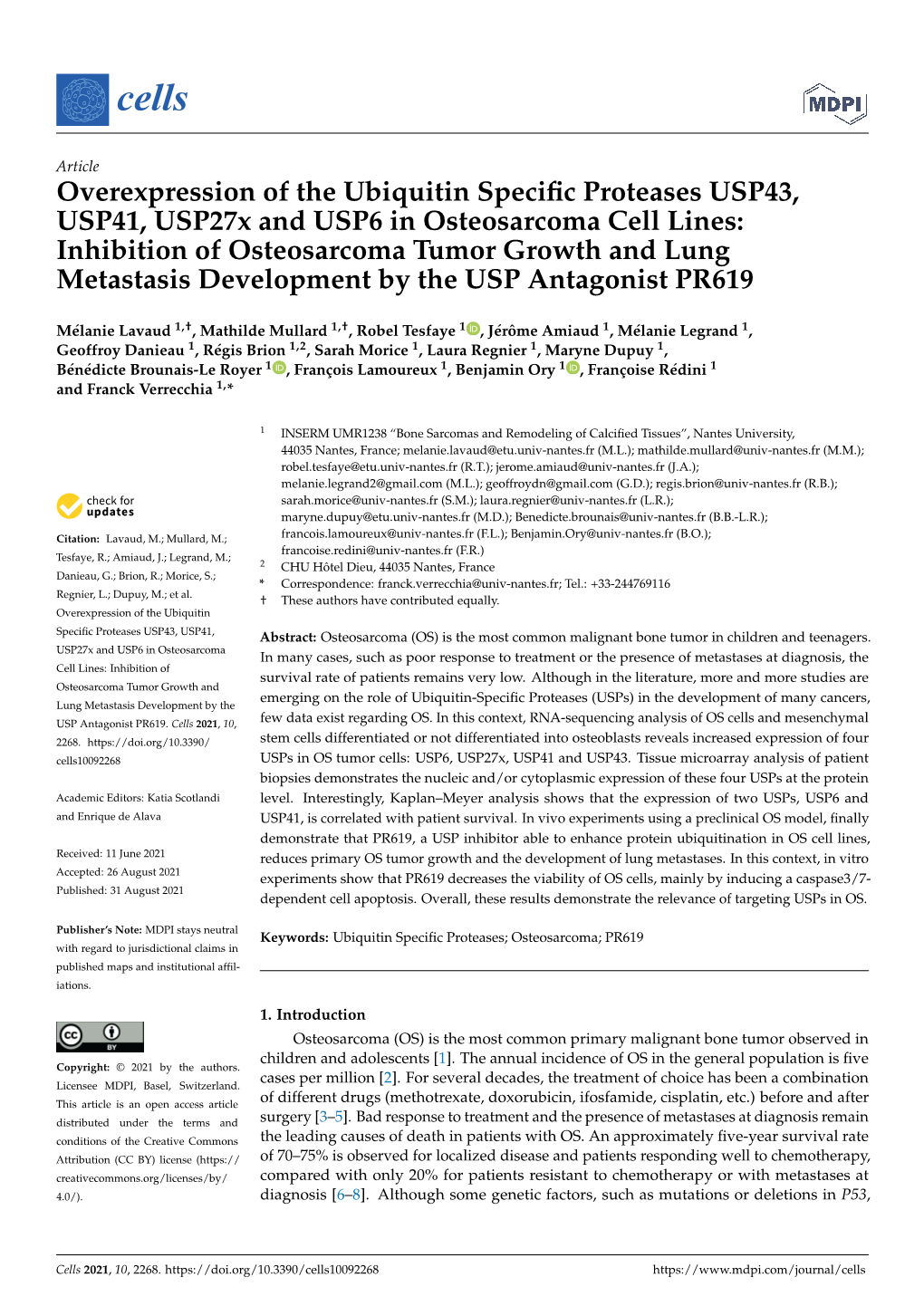 Overexpression of the Ubiquitin Specific Proteases USP43, USP41