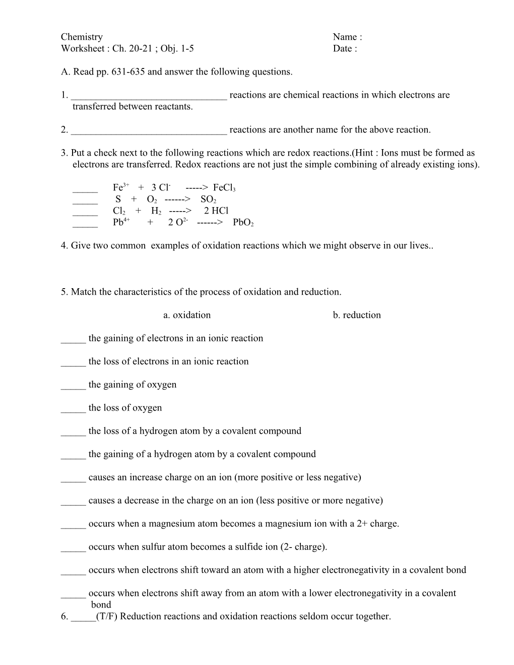 A. Read Pp. 631-635 and Answer the Following Questions