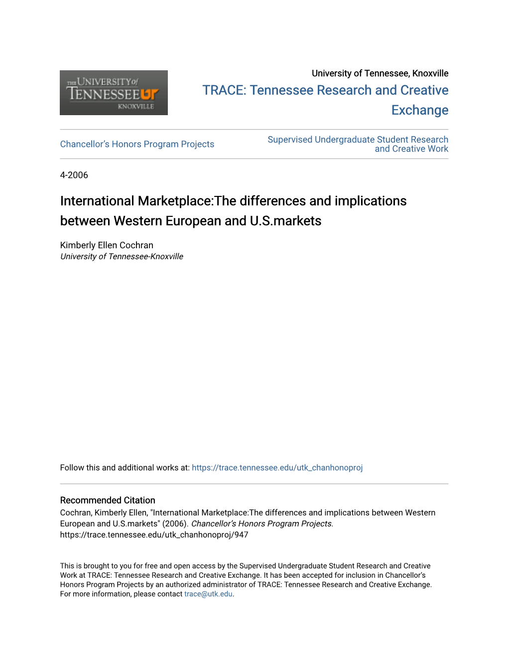 International Marketplace:The Differences and Implications Between Western European and U.S.Markets