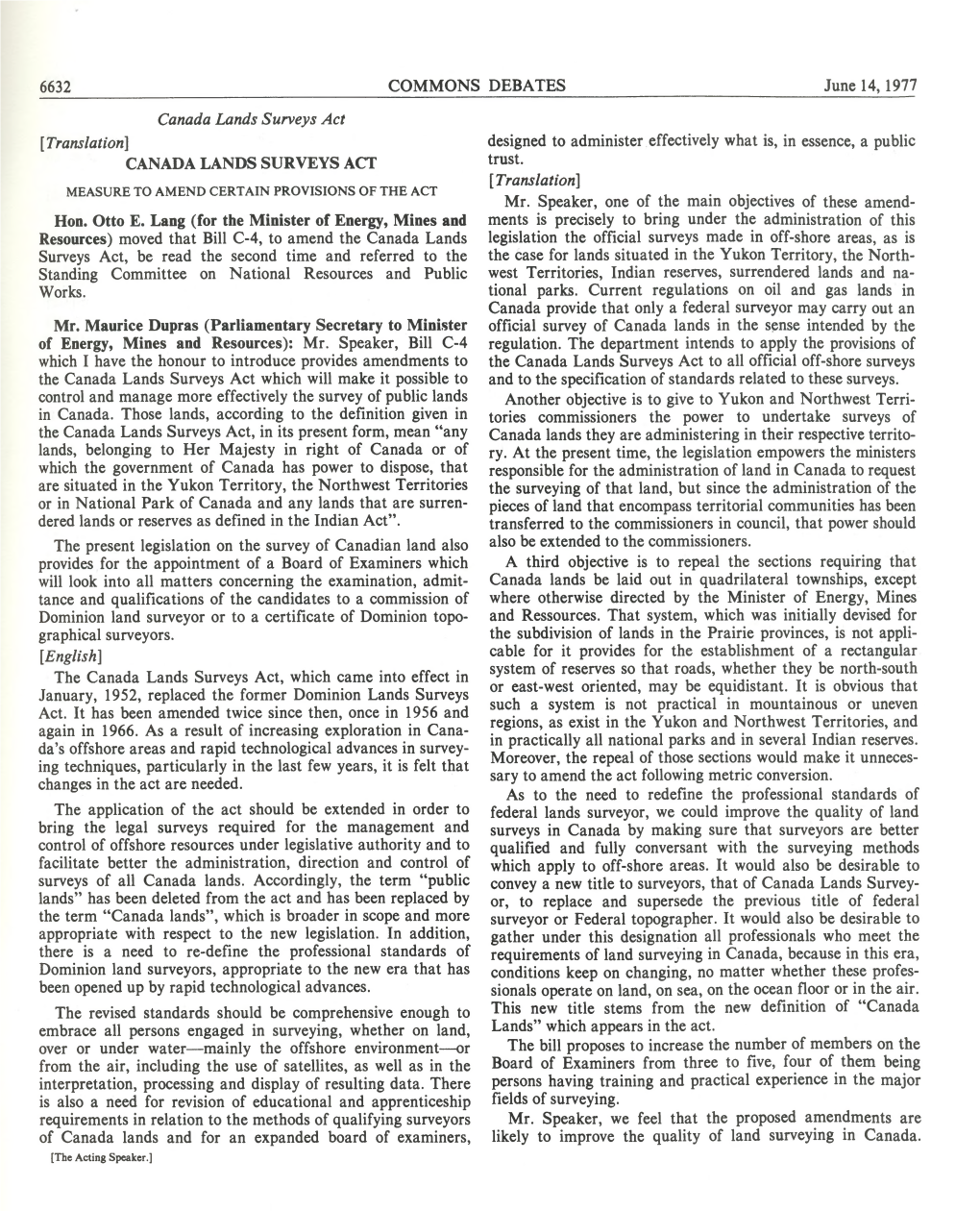 6632 COMMONS DEBATES June 14,1977 Canada Lands Surveys