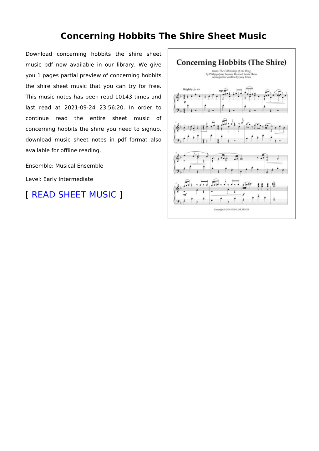 Concerning Hobbits the Shire Sheet Music