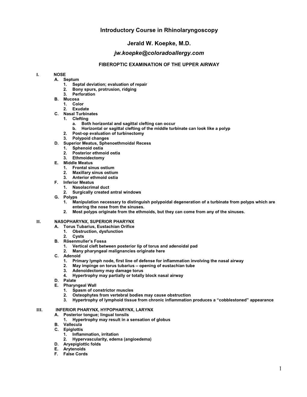 Rhinolaryngoscopy Introductory Course HO J.W. Koepke MD .Pdf