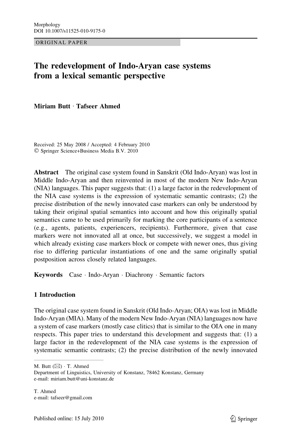 The Redevelopment of Indo-Aryan Case Systems from a Lexical Semantic Perspective