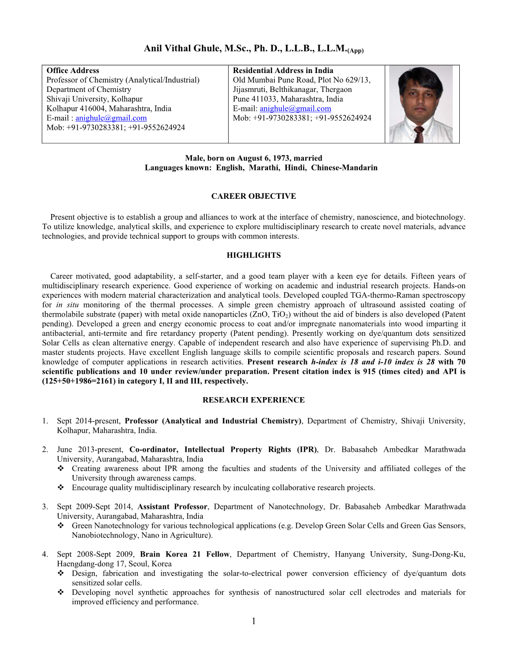 1 Anil Vithal Ghule, M.Sc., Ph. D., L.L.B., L.L.M.(App)