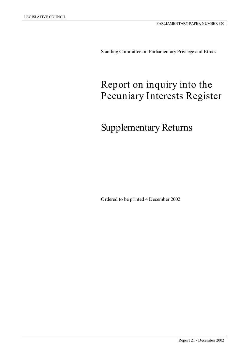 Report on Inquiry Into the Pecuniary Interest Register