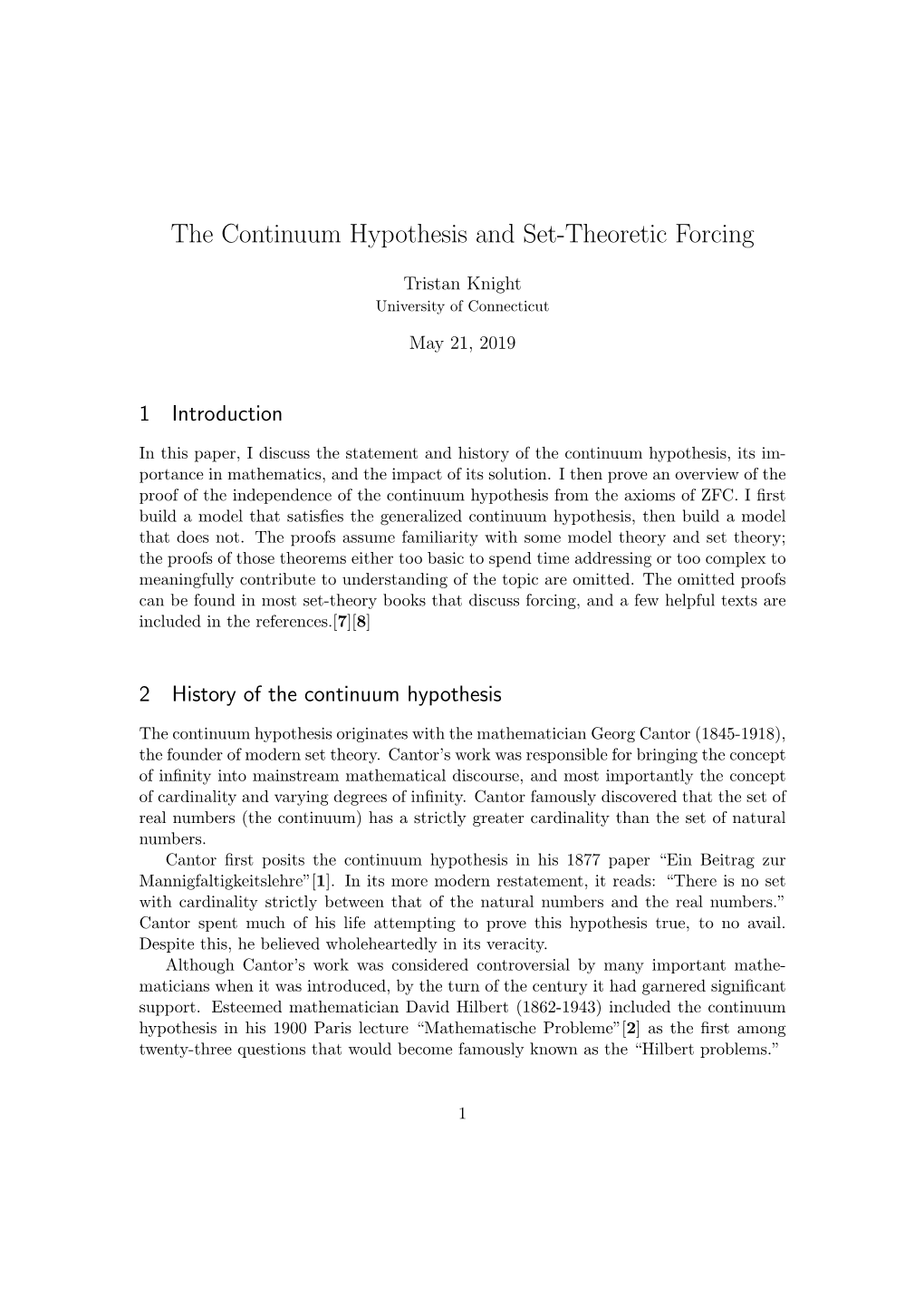 The Continuum Hypothesis and Set-Theoretic Forcing