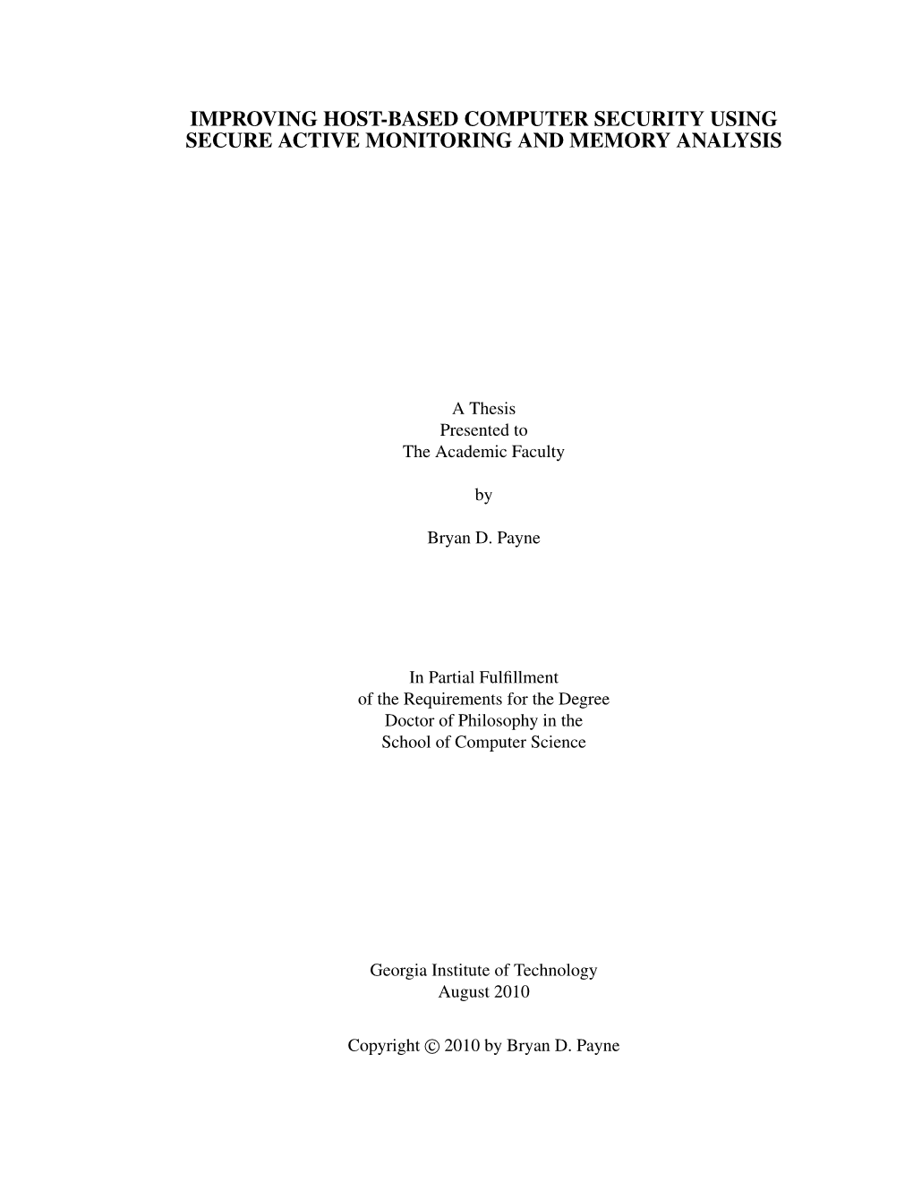 Improving Host-Based Computer Security Using Secure Active Monitoring and Memory Analysis