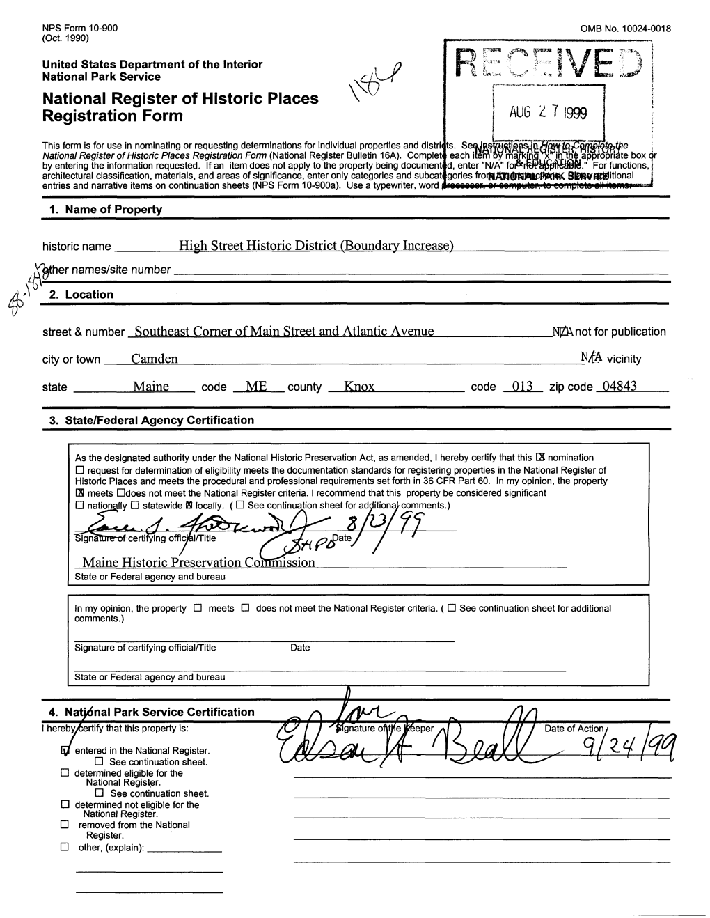 National Register of Historic Places Registration Form ! AUG 11 1999