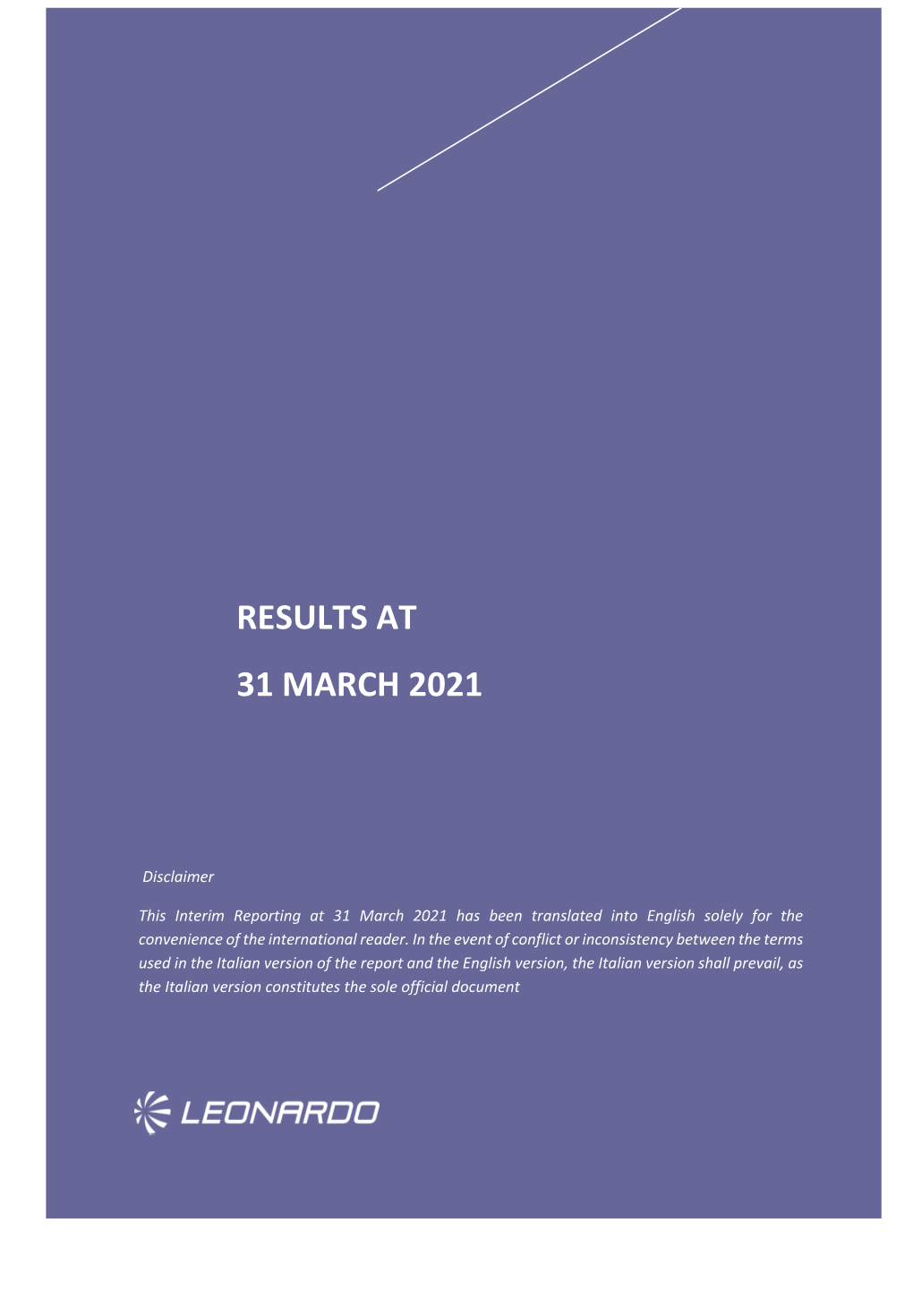 Results at 31 March 2021