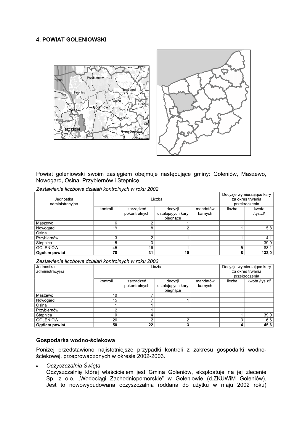 Goleniów, Maszewo, Nowogard, Osina, Przybiernów I Stepnicę