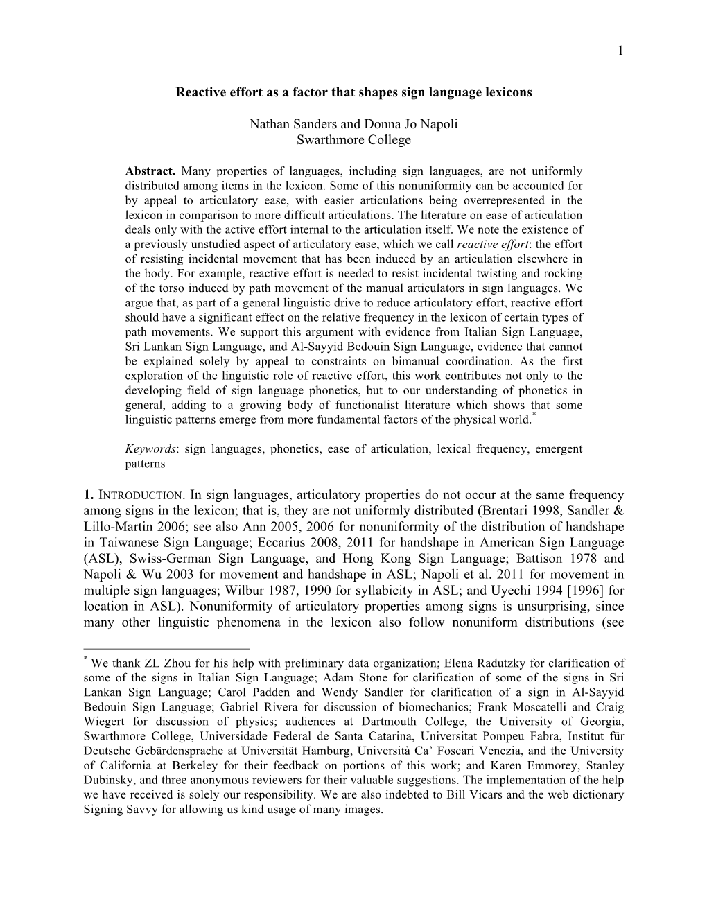 Reactive Effort As a Factor That Shapes Sign Language Lexicons