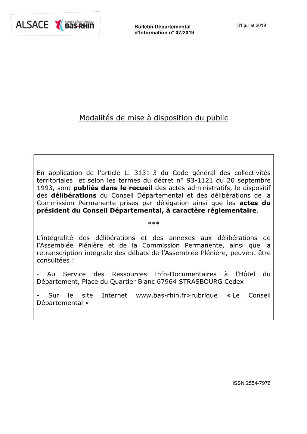 Bulletin Départemental D'information 07/2019