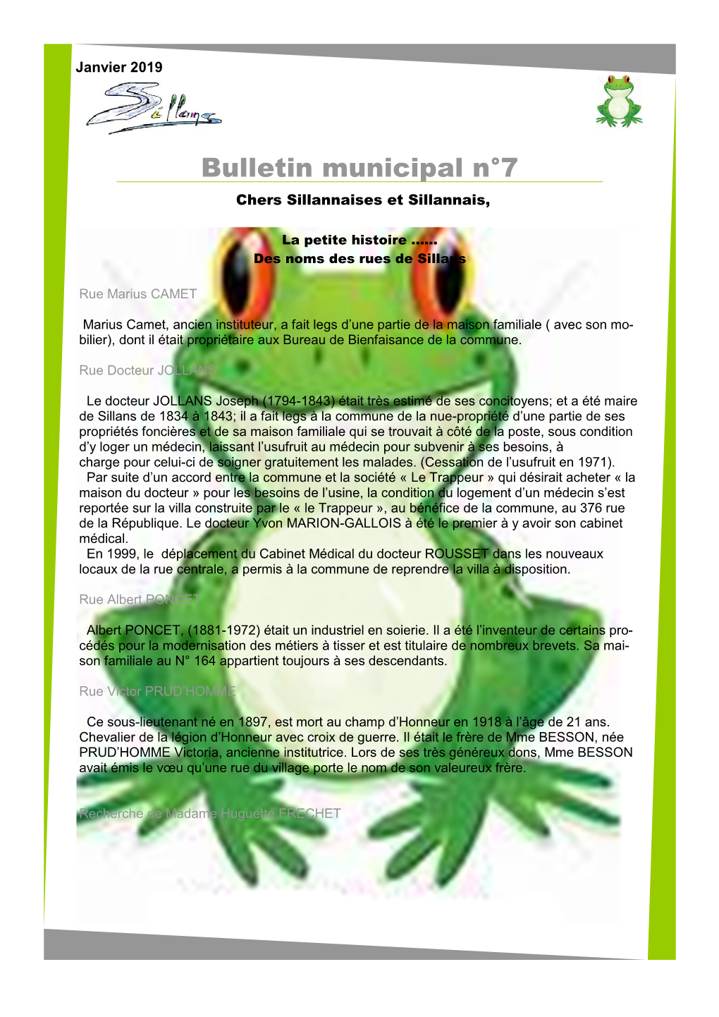 Bulletin Municipal N°7 Chers Sillannaises Et Sillannais