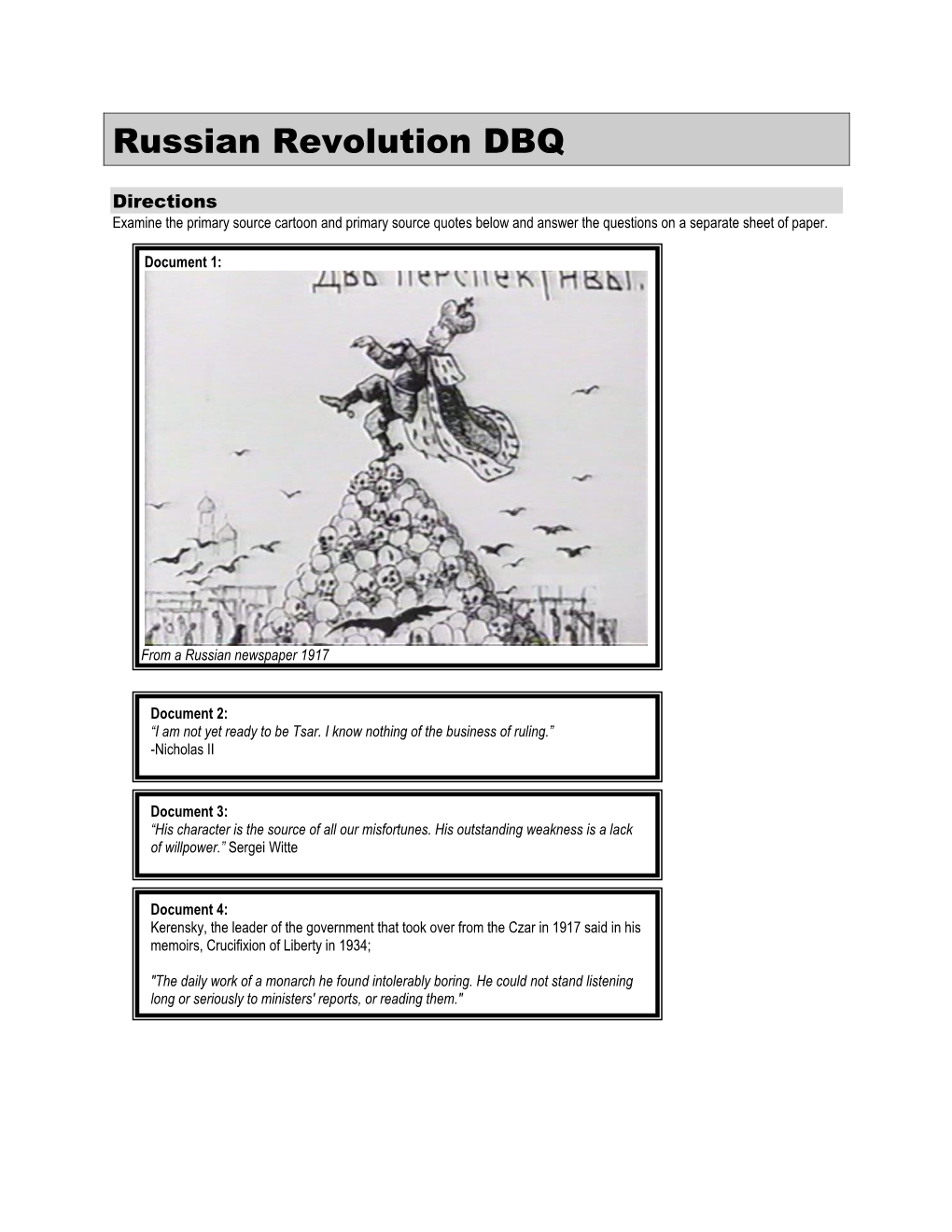 Russian Revolution DBQ