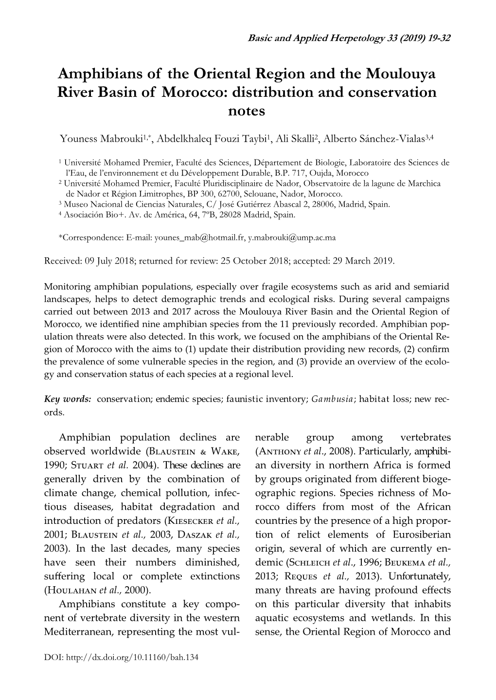 Amphibians of the Oriental Region and the Moulouya River Basin of Morocco: Distribution and Conservation Notes