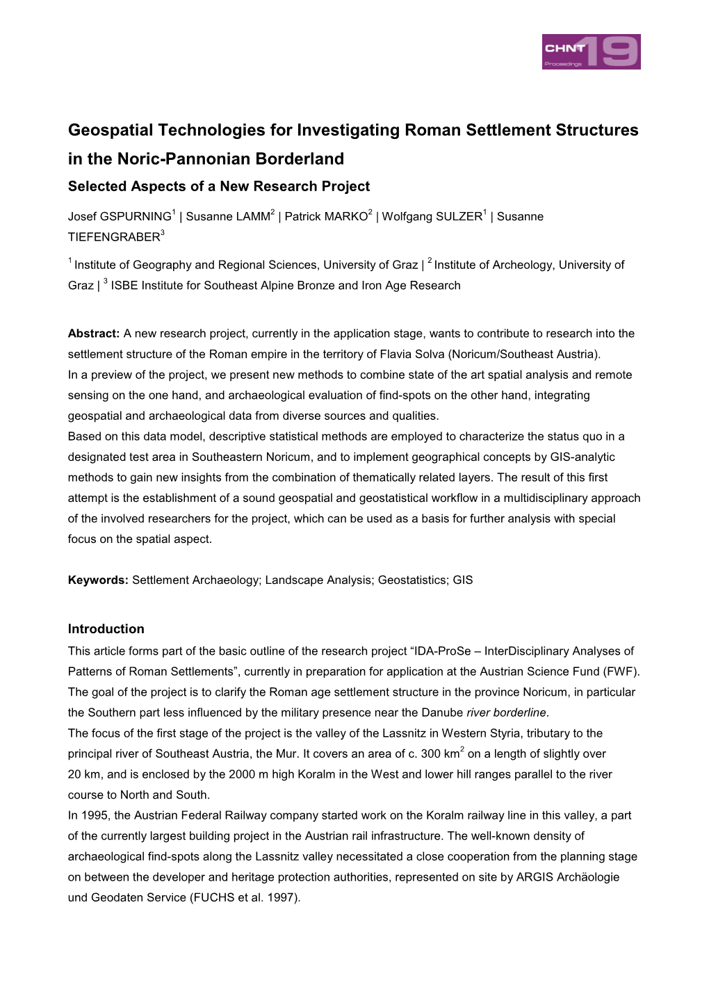 Geospatial Technologies for Investigating Roman Settlement Structures in the Noric-Pannonian Borderland Selected Aspects of a New Research Project