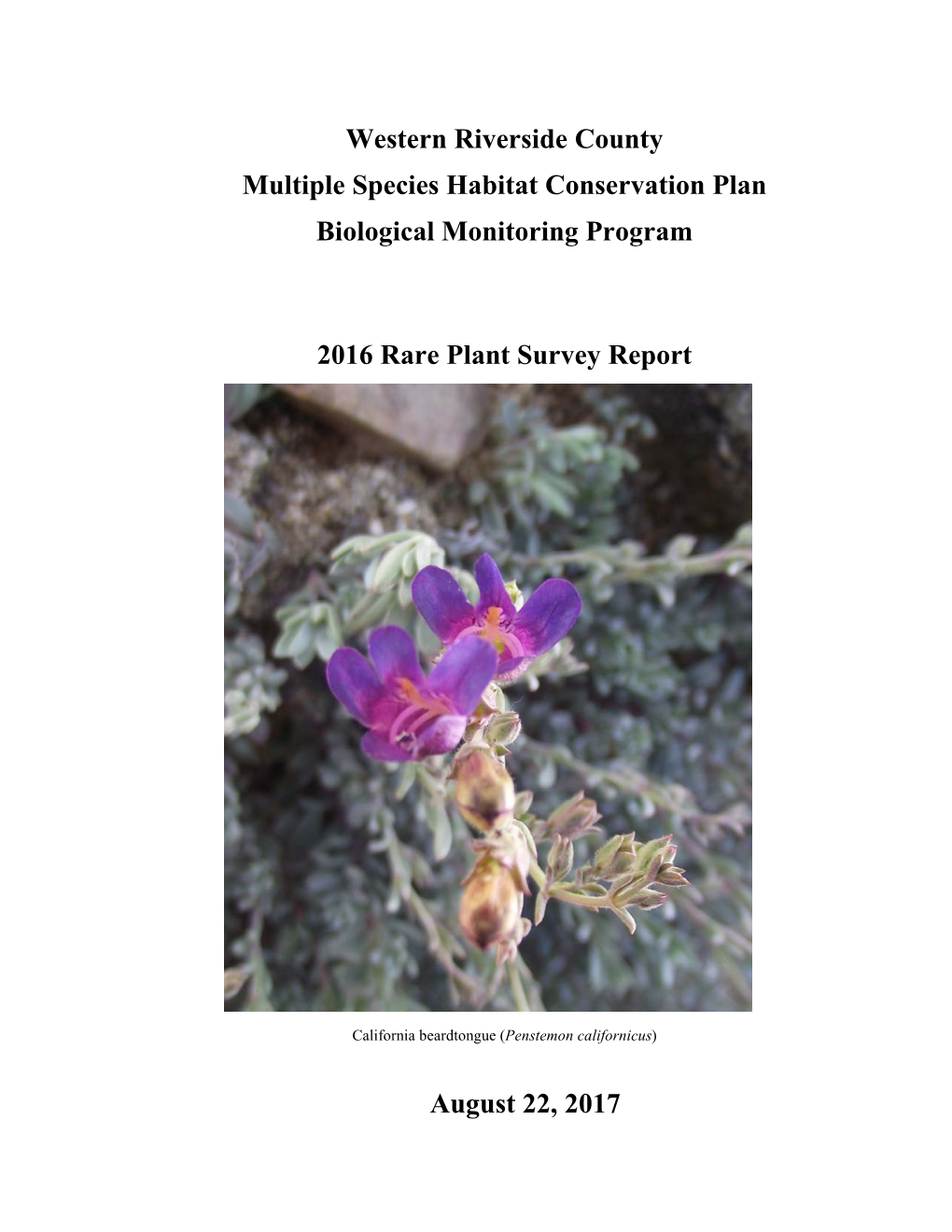 Western Riverside County Regional Conservation Authority (RCA) Annual Report to the Wildlife Agencies