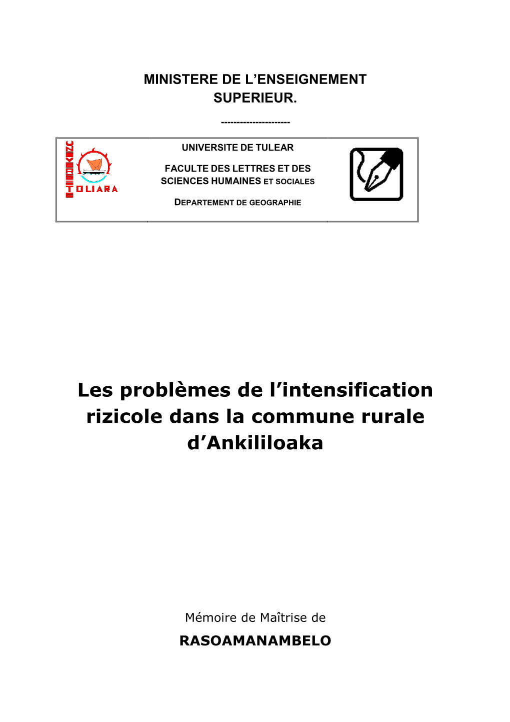 Les Problèmes De L'intensification Rizicole Dans La Commune Rurale D