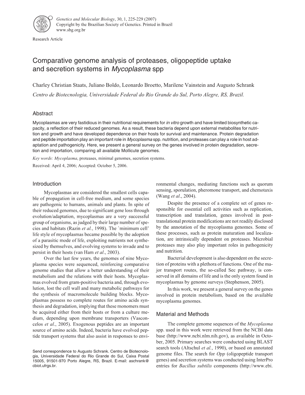 Comparative Genome Analysis of Proteases, Oligopeptide Uptake and Secretion Systems in Mycoplasma Spp