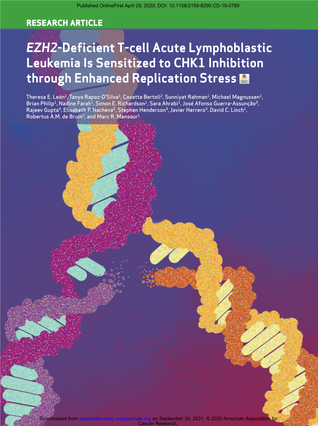 EZH2-Deficient T-Cell Acute Lymphoblastic Leukemia Is Sensitized to CHK1 Inhibition Through Enhanced Replication Stress