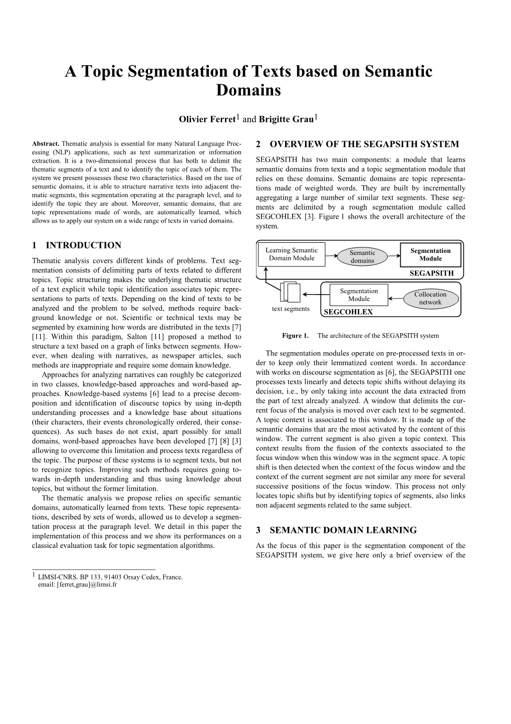 A Topic Segmentation of Texts Based on Semantic Domains