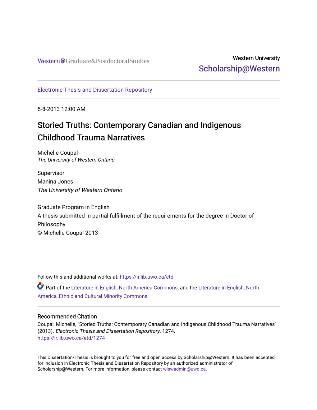 Contemporary Canadian and Indigenous Childhood Trauma Narratives
