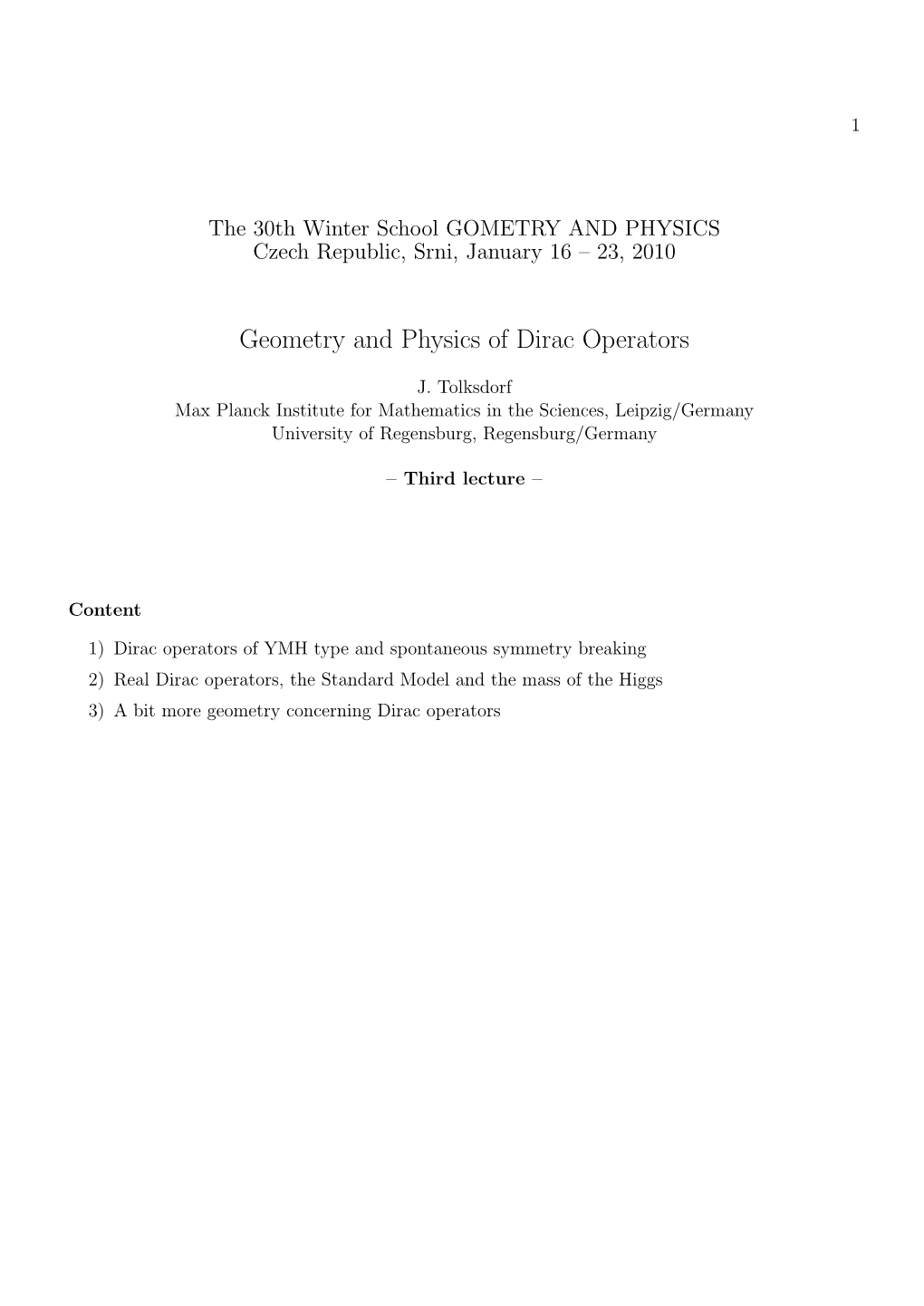 Geometry and Physics of Dirac Operators