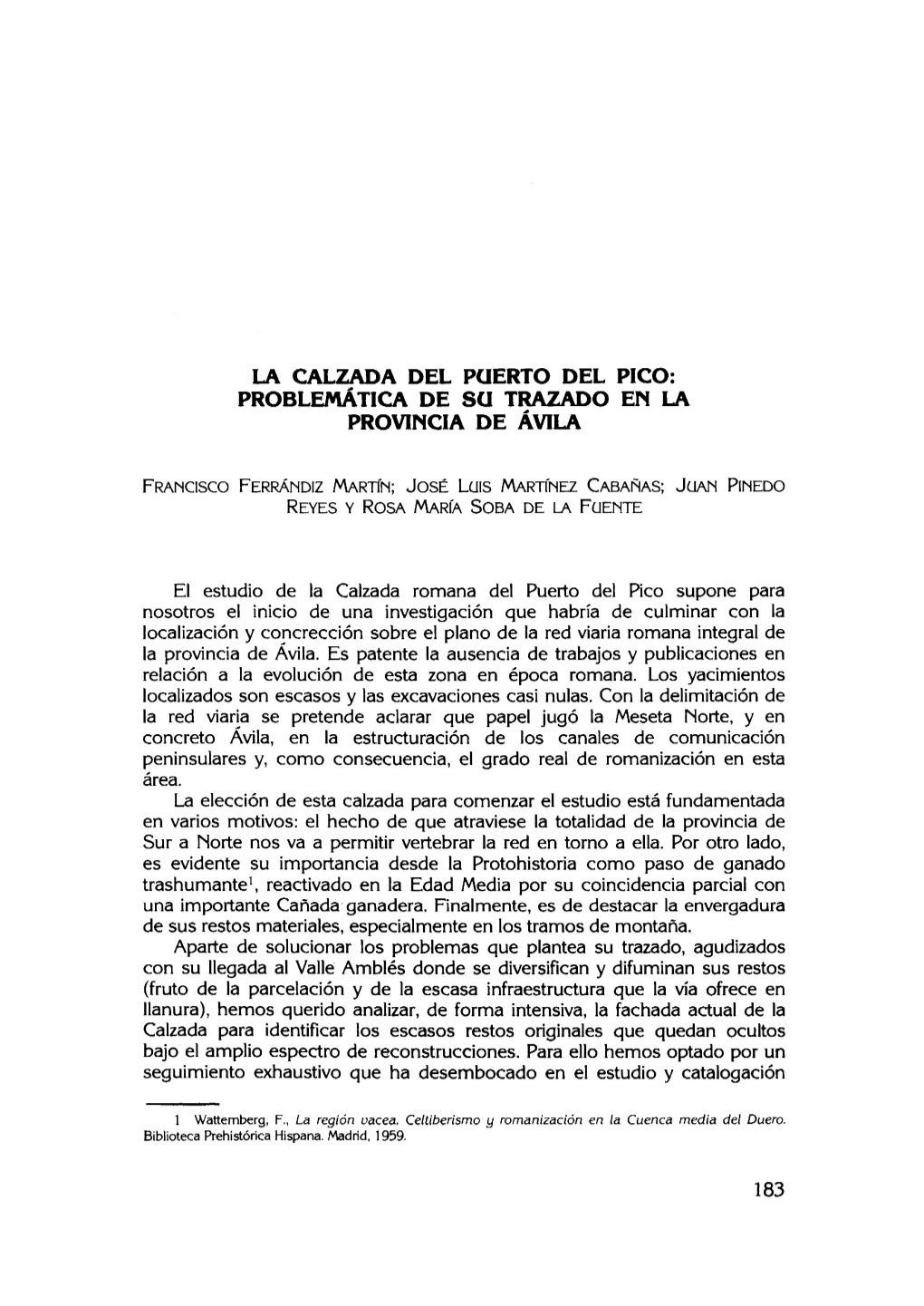 La Calzada Del Puerto Del Pico: Problemática De Su Trazado En La Provincia De Ávila