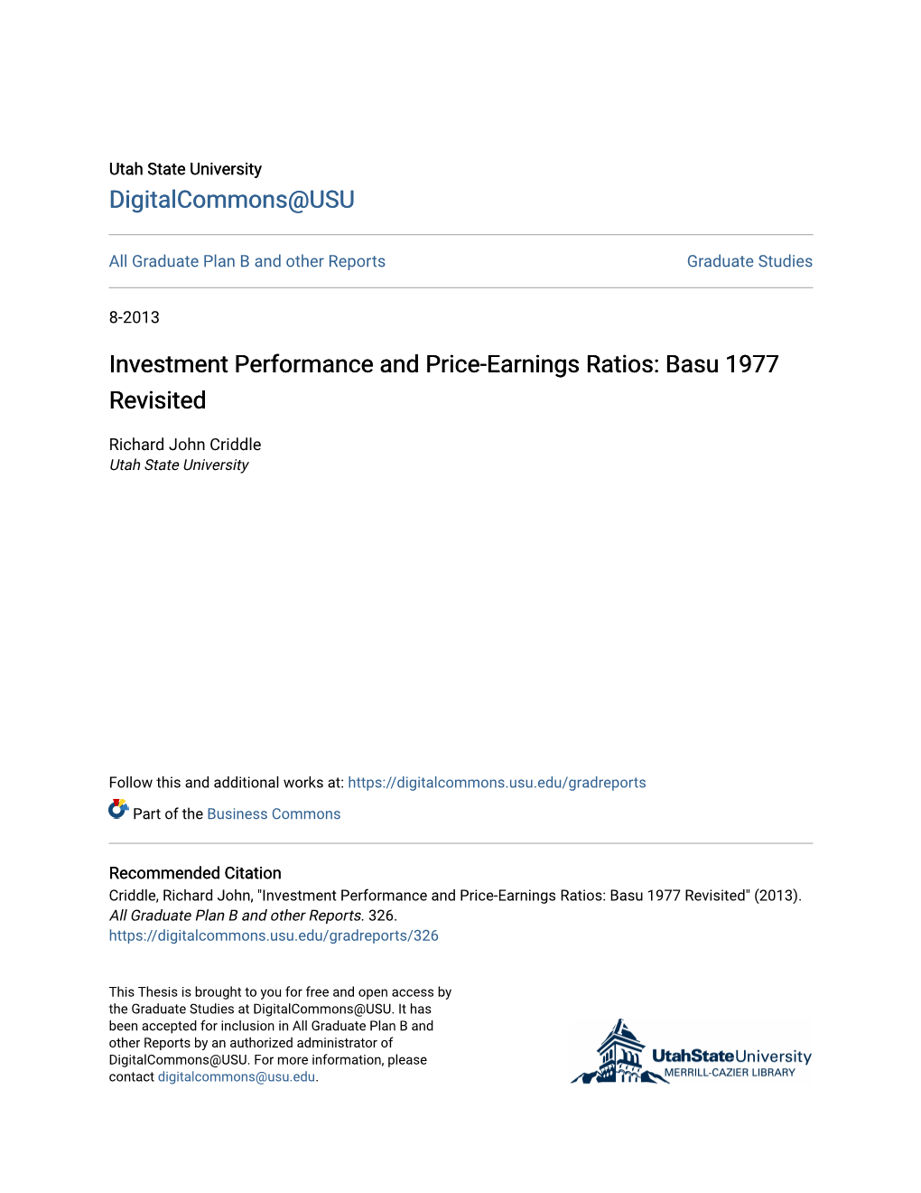 Investment Performance and Price-Earnings Ratios: Basu 1977 Revisited