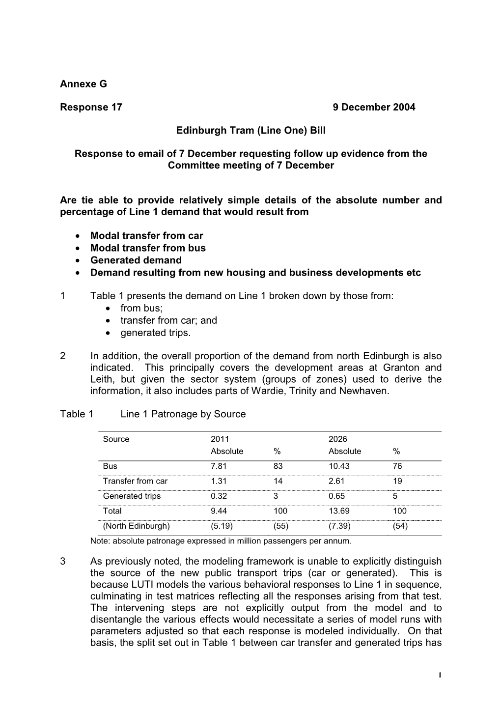 Annexe G Response 17 9 December 2004 Edinburgh Tram (Line One)