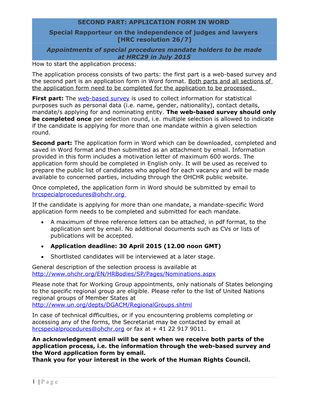 Human Rights Council Secretariat (Standardized Form) s14