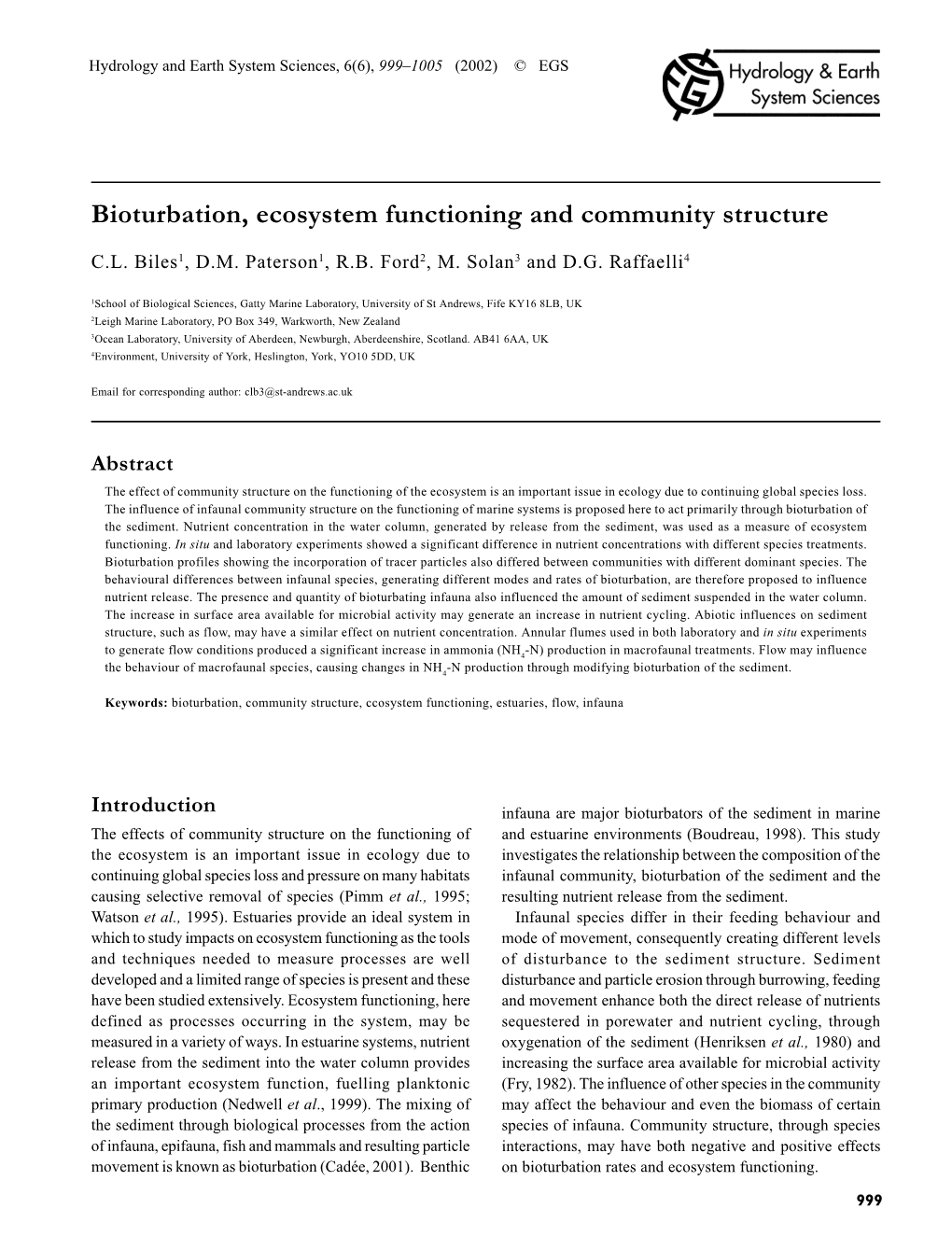 Bioturbation, Ecosystem Functioning and Community Structure