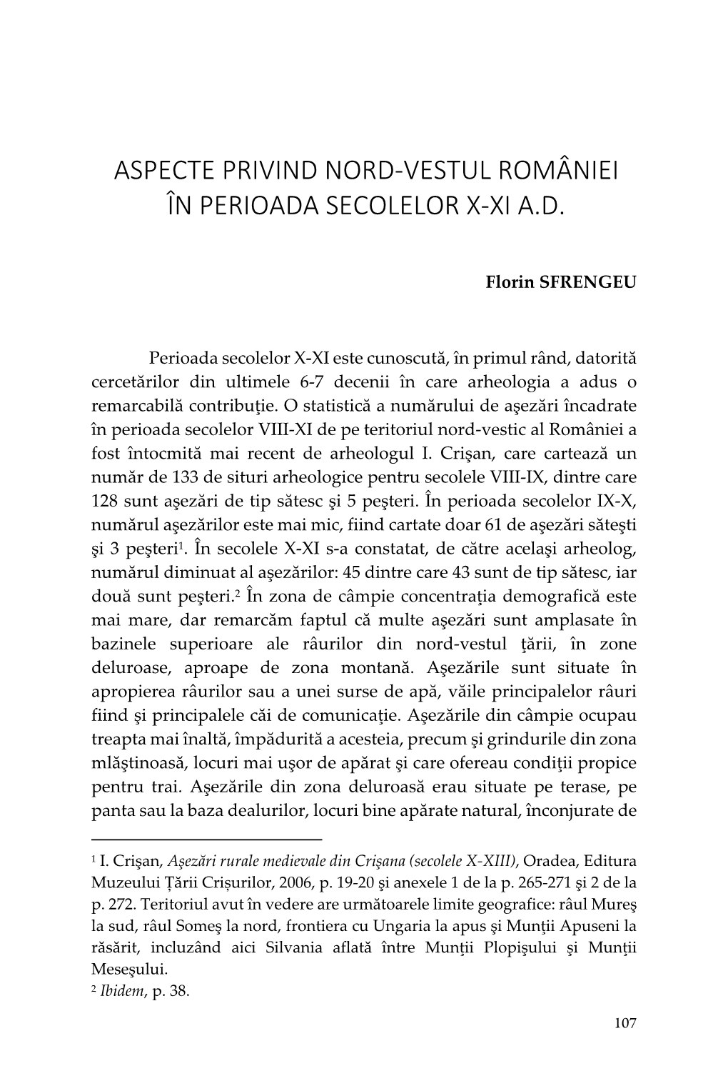 Aspecte Privind Nord‐Vestul României În Perioada Secolelor X‐Xi A.D