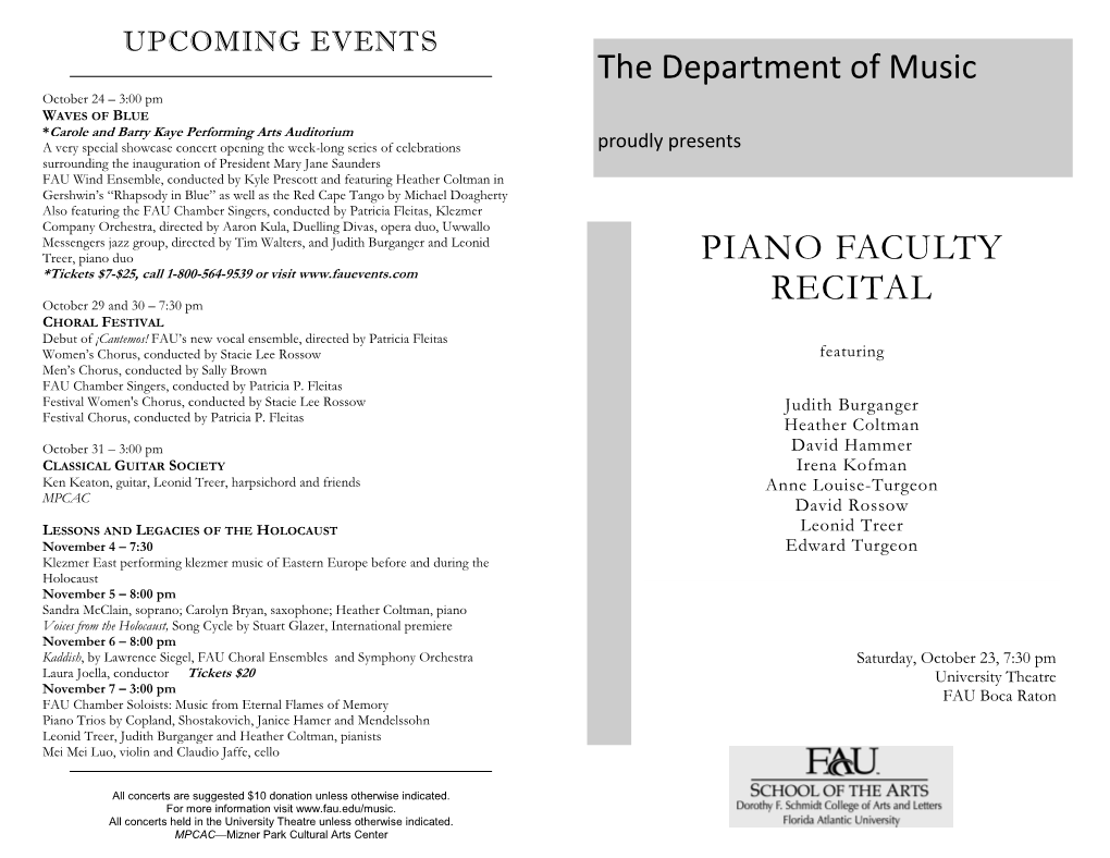 PIANO FACULTY RECITAL the Department of Music