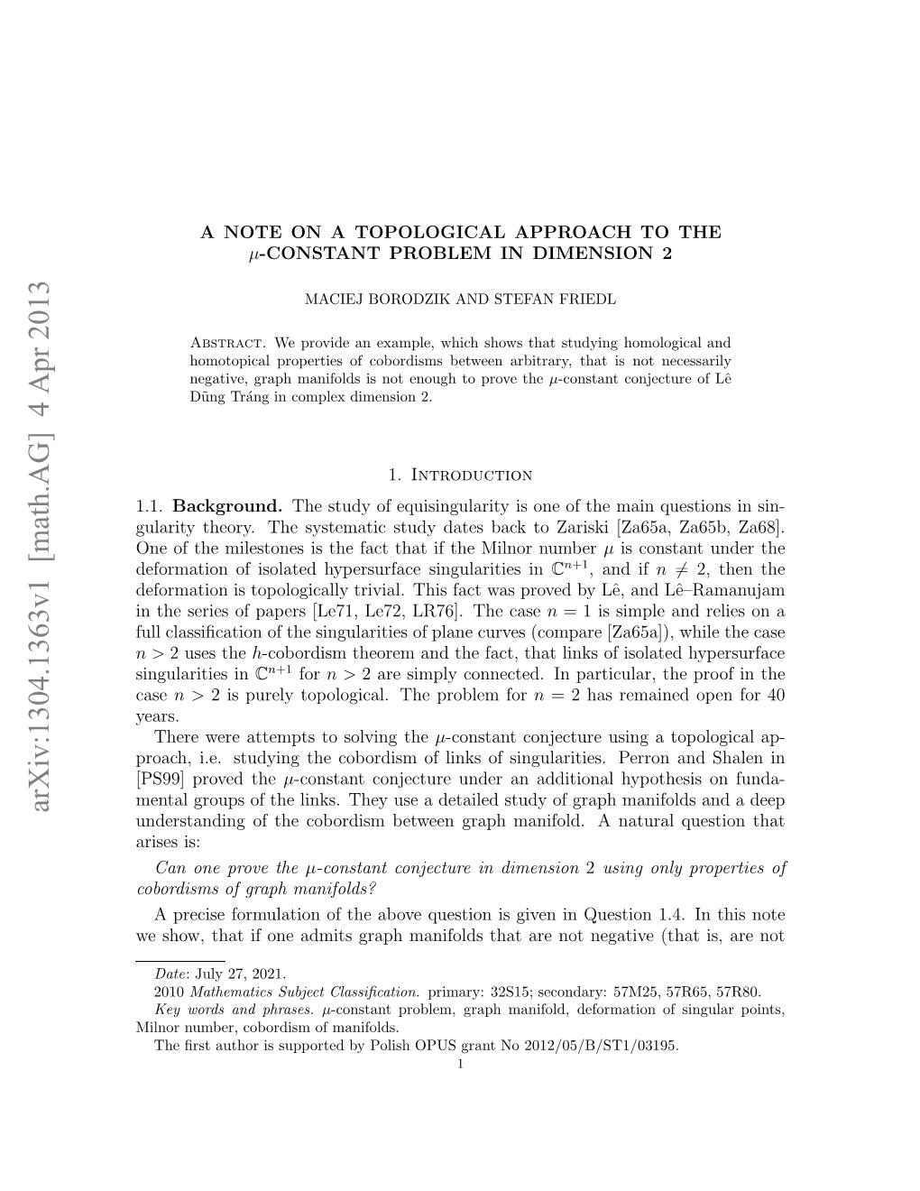 A Note on a Topological Approach to the $\Mu $-Constant Problem In