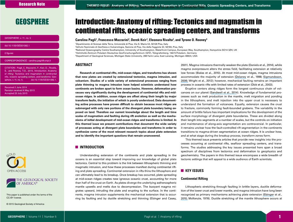 Tectonics and Magmatism in Continental Rifts, Oceanic Spreading Centers, and Transforms GEOSPHERE; V