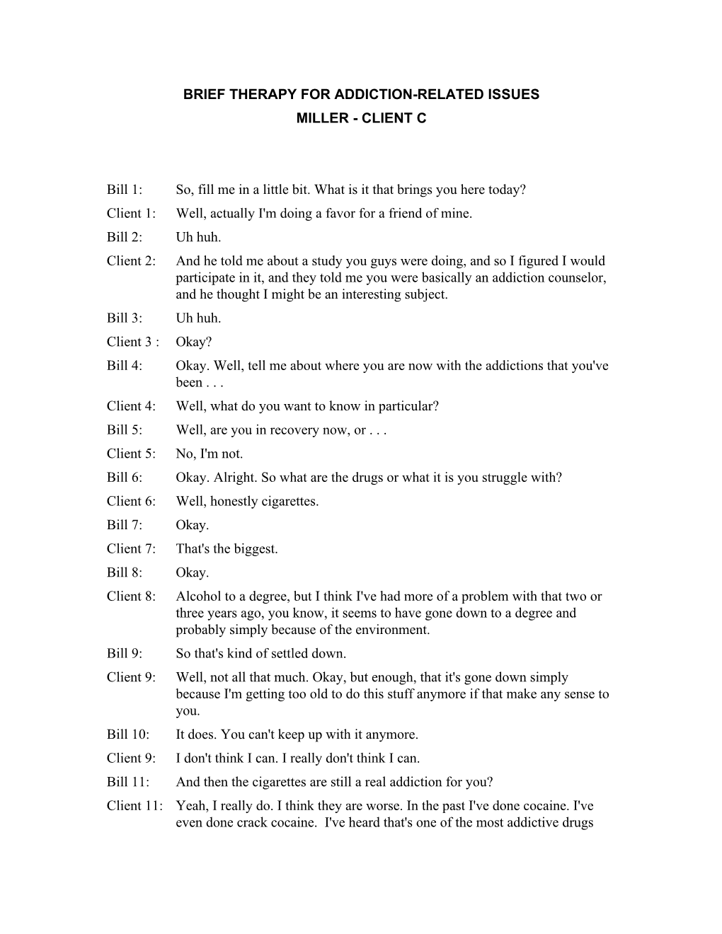 MISC Transcript of Videotape Motivational Interviewing for Addictions