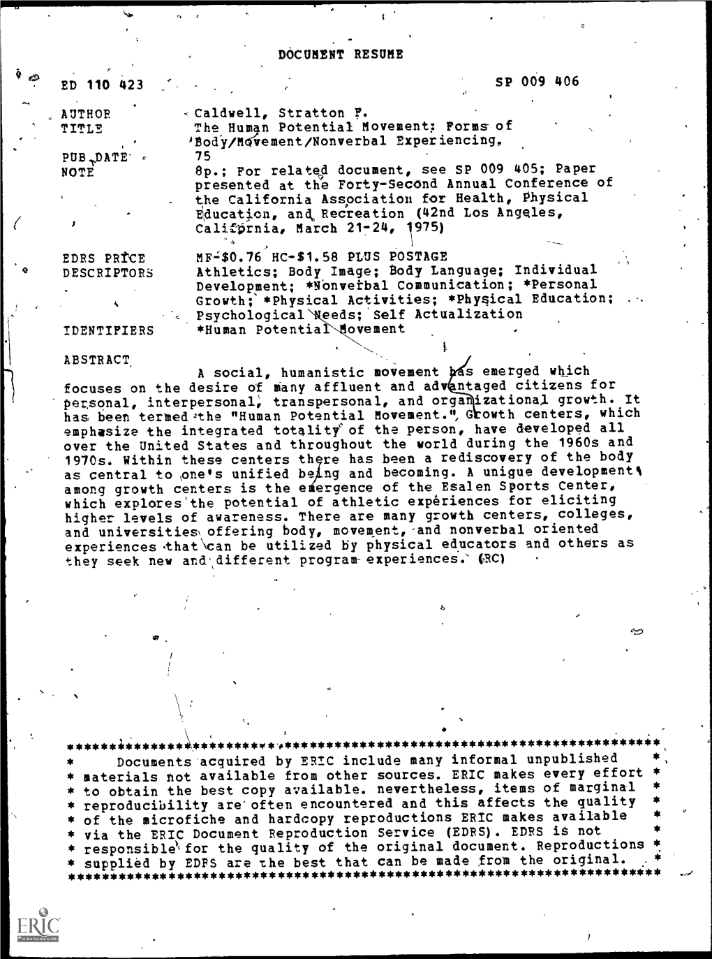 Caldwell, Stratton F. The,Hum4n Potential Movement; Forms Of