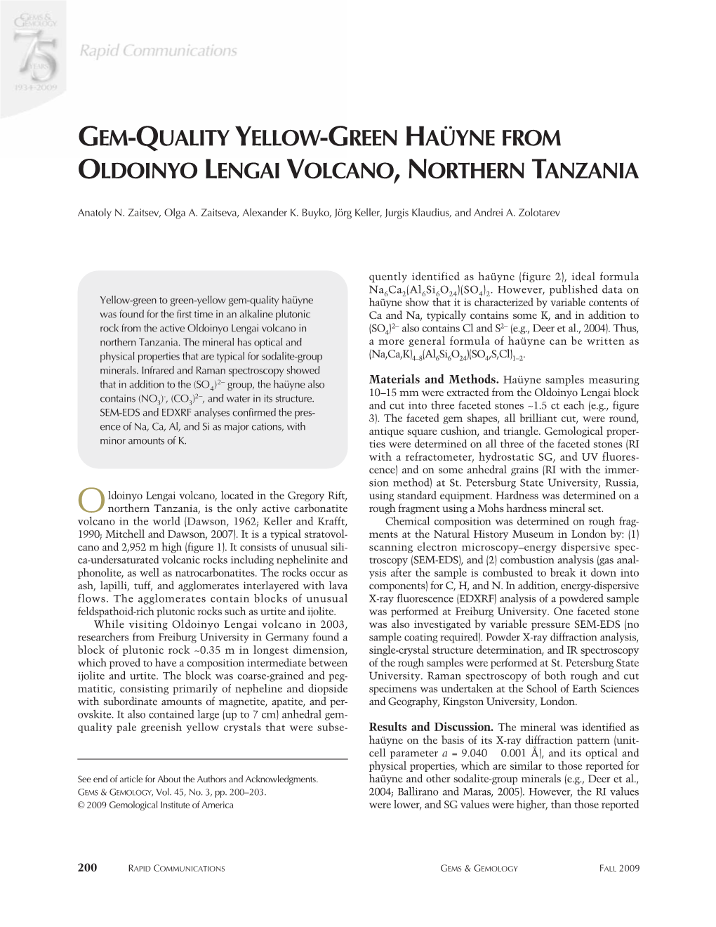 Gem-Quality Yellow-Green Haüyne from Oldoinyo Lengai Volcano, Northern Tanzania