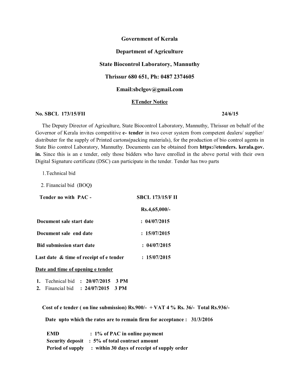 Government of Kerala Department of Agriculture State Biocontrol