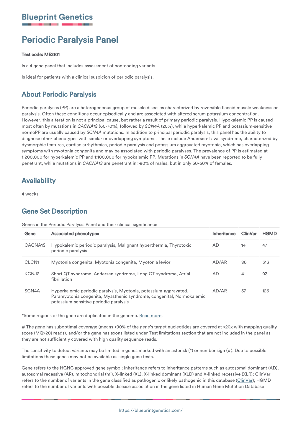 Blueprint Genetics Periodic Paralysis Panel