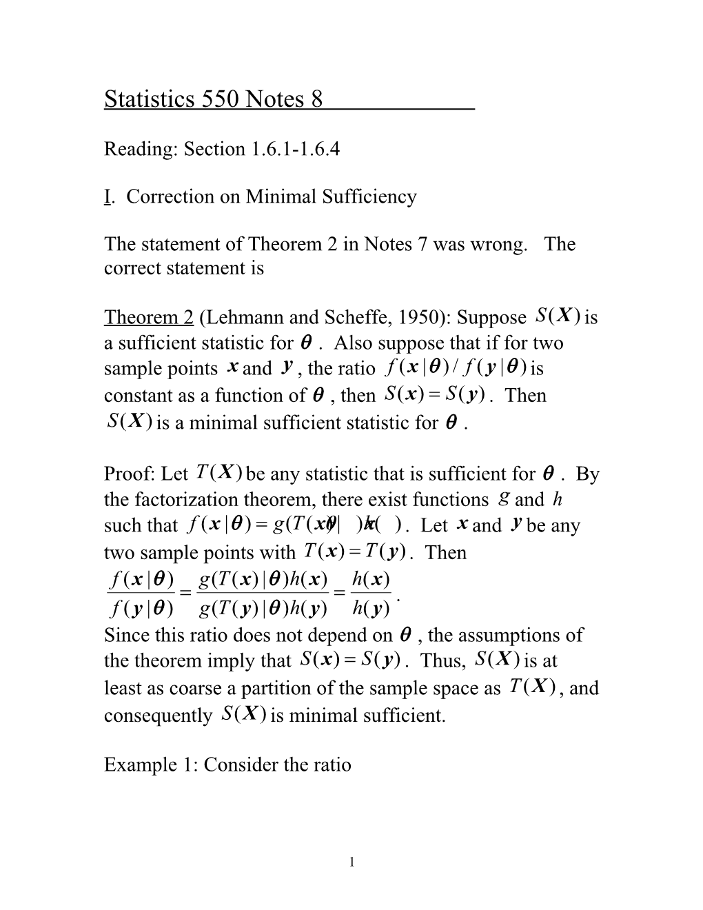 Statistics 550 Notes 8