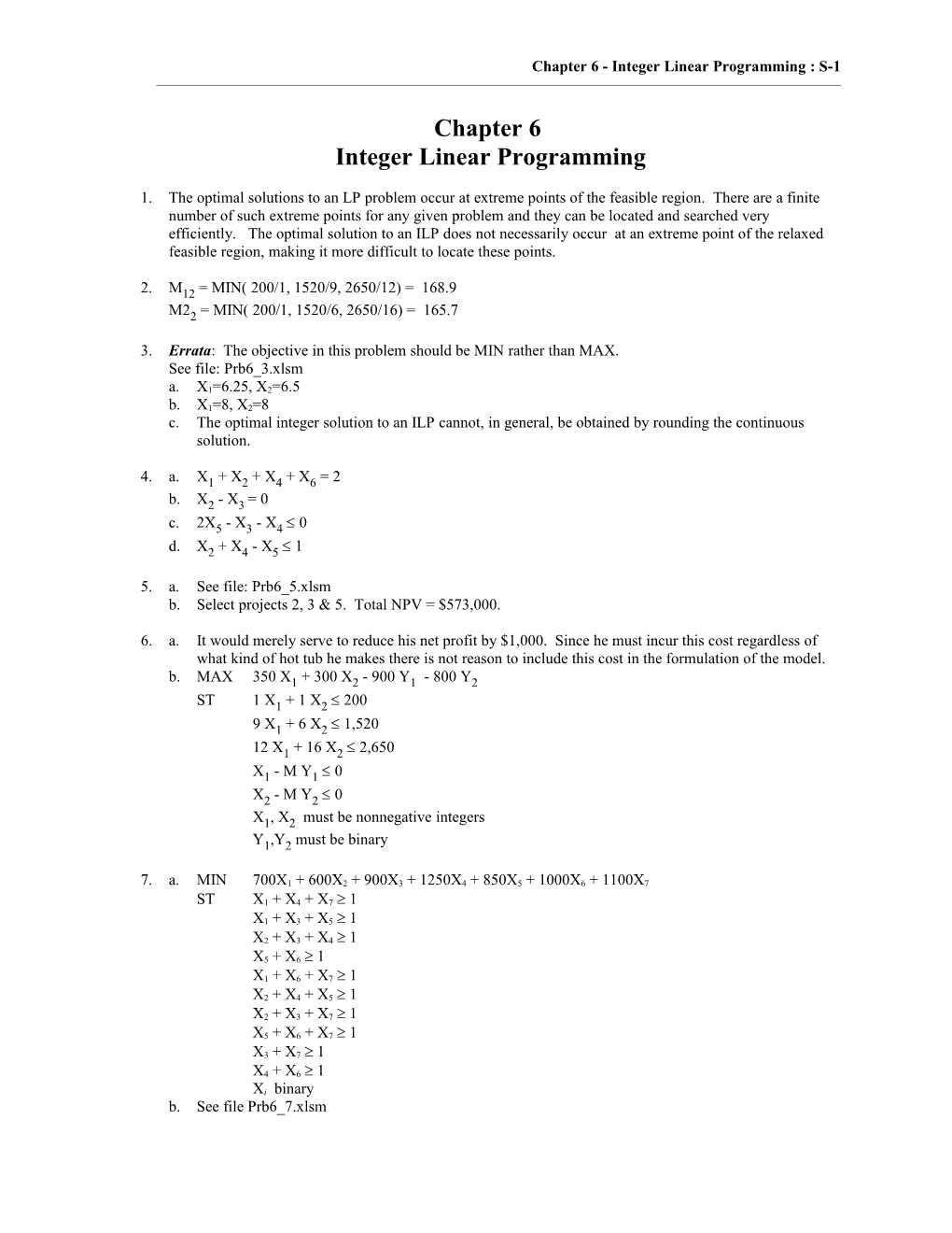 Chapter 6 - Integer Linear Programming : S-14