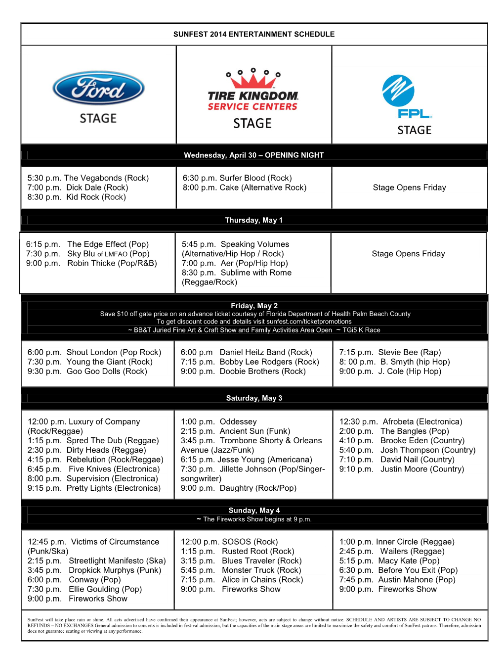 Sunfest 2006 Entertainment Schedule