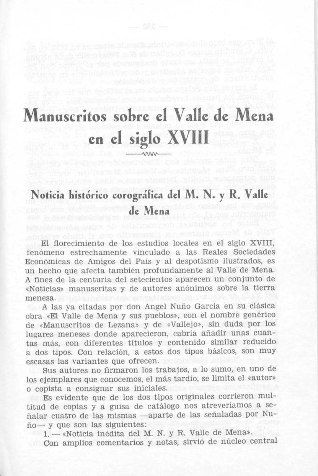 Manuscritos Sobre El Valle De Mena En El Siglo XVIII