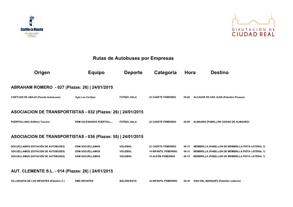 Rutas De Autobuses Por Empresas Origen Equipo Deporte Categoria